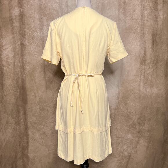 Vintage 90s Wayne Diamond Pale Yellow Layered Shift Dress Button Up Satin Retro - Picture 2 of 10